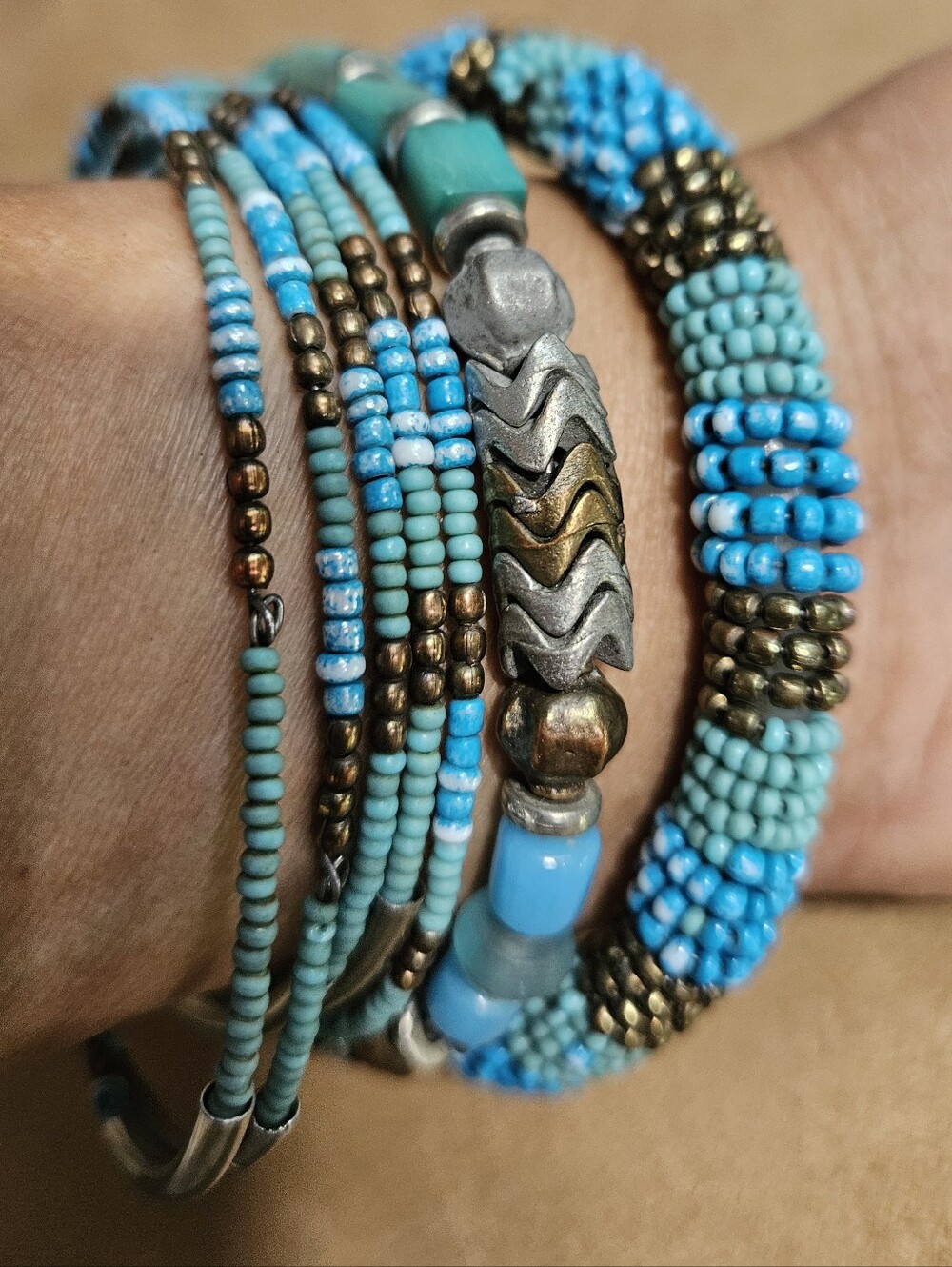 Turquoise Beaded seven stackable bracelets - Women Jewelry